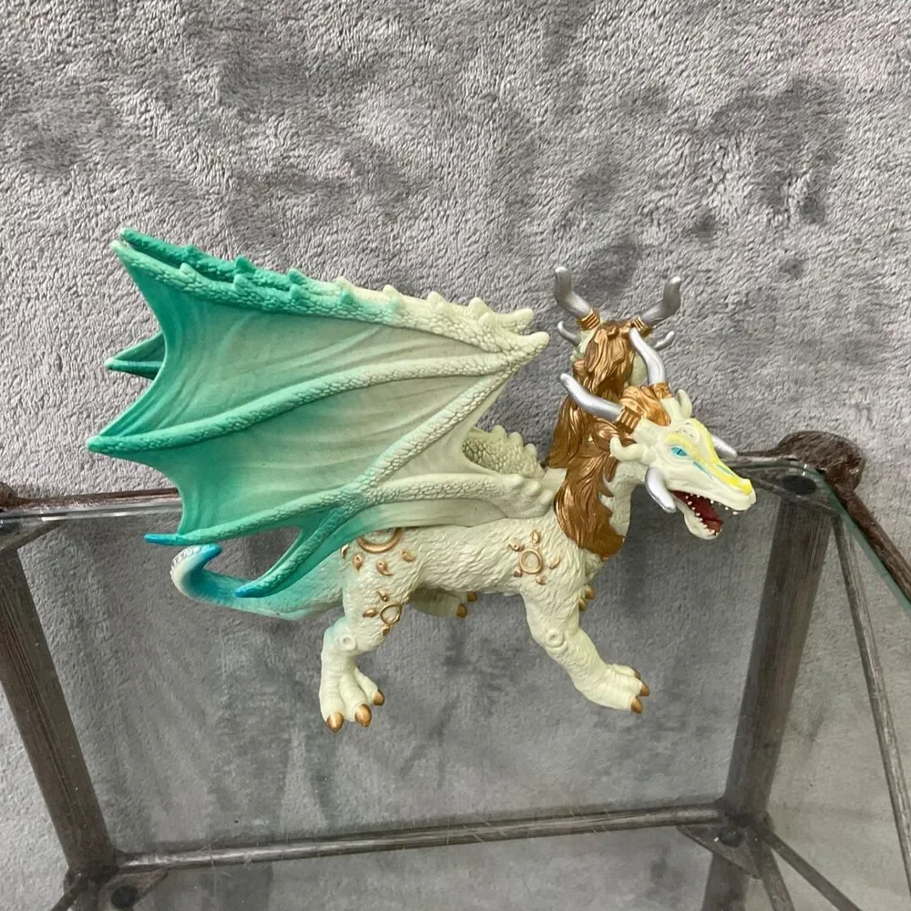 2 HEADED DRAGON ACTION FIGURE TOY GREEN yellow gold approx 6.5”x 5”